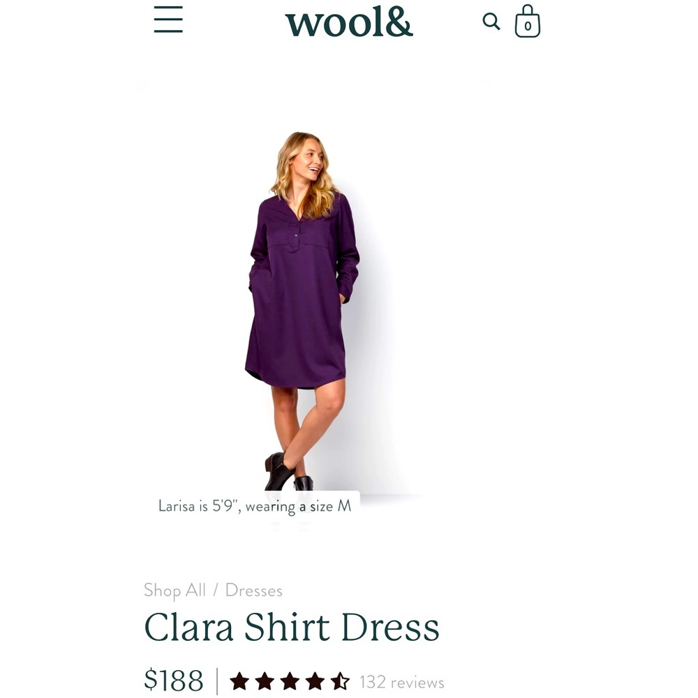 Wool& Clara Shirt Dress. NWOT aubergine color. Size XL